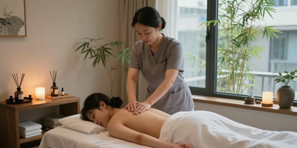 Revitalizing 동작구출장마사지 therapy session in a tranquil urban spa setting.