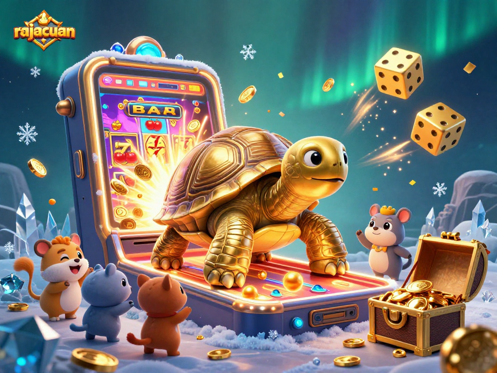 Experience the excitement of rajacuan with thrilling slot machines and live casino activities in a vibrant illustration.