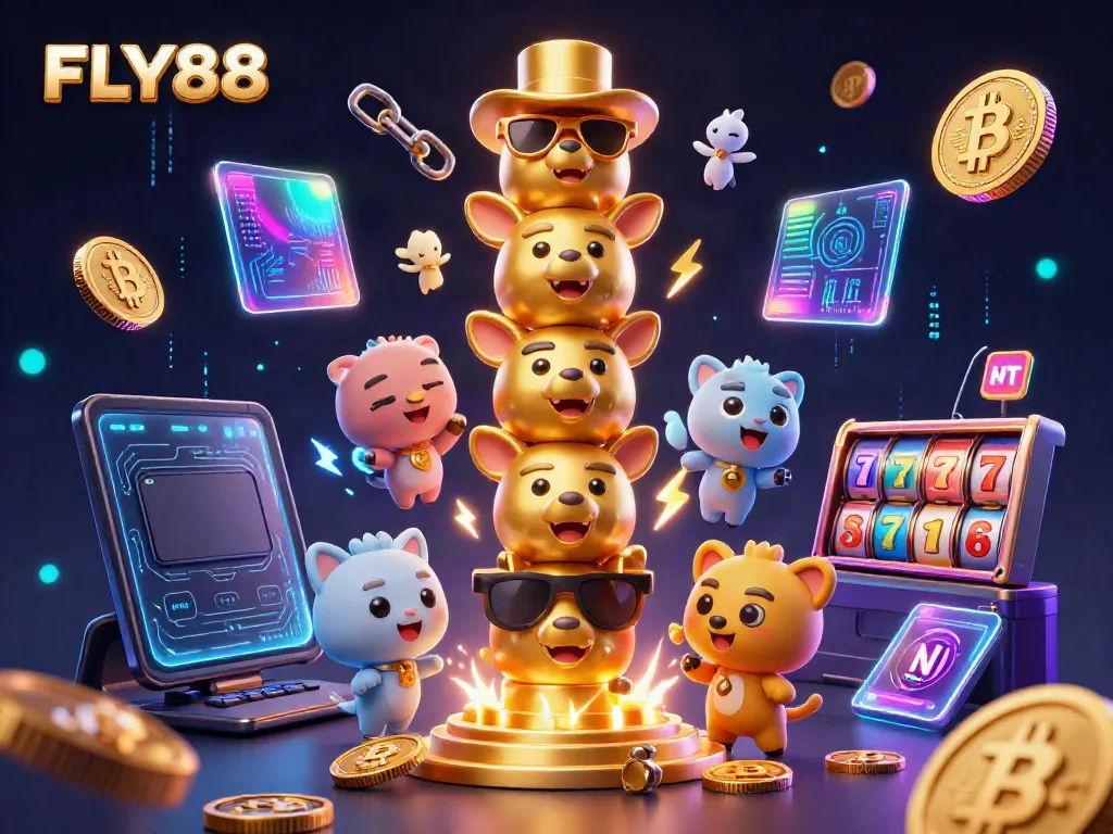Experience exciting wins at FLY88 with vibrant symbols, colorful coins, and a captivating casino atmosphere.
