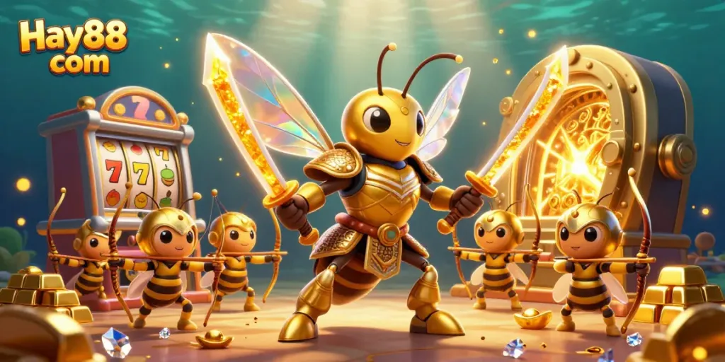 Engage with Hay88 com's exciting 3D lottery scene featuring vibrant graphics and gold treasure.