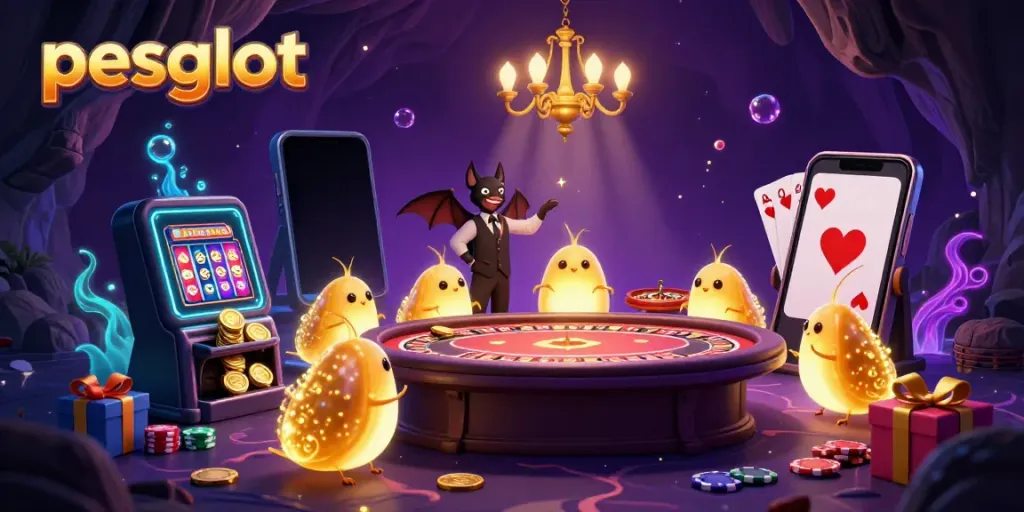 Engage with pesgslot's enchanting cave casino, illuminated by glowworms and filled with gaming excitement.