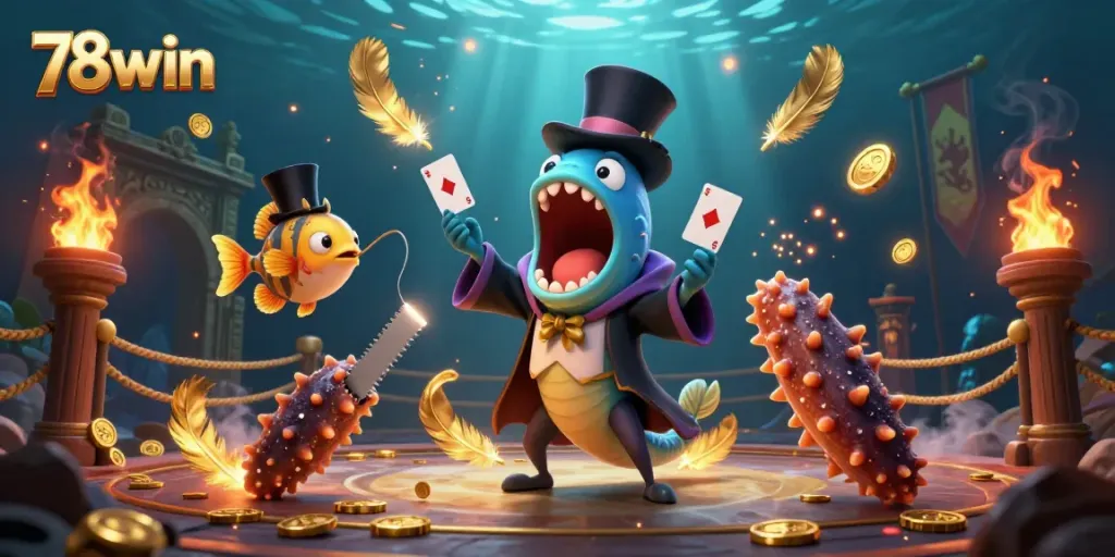 Experience thrilling gameplay with 78win, featuring a deep-sea eel magician and vibrant gambling elements.